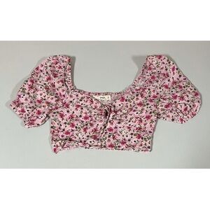 Live To Be Spoiled Pink Floral Boho Short Sleeve Shirt Crop Top Blouse Size S 🌸✨